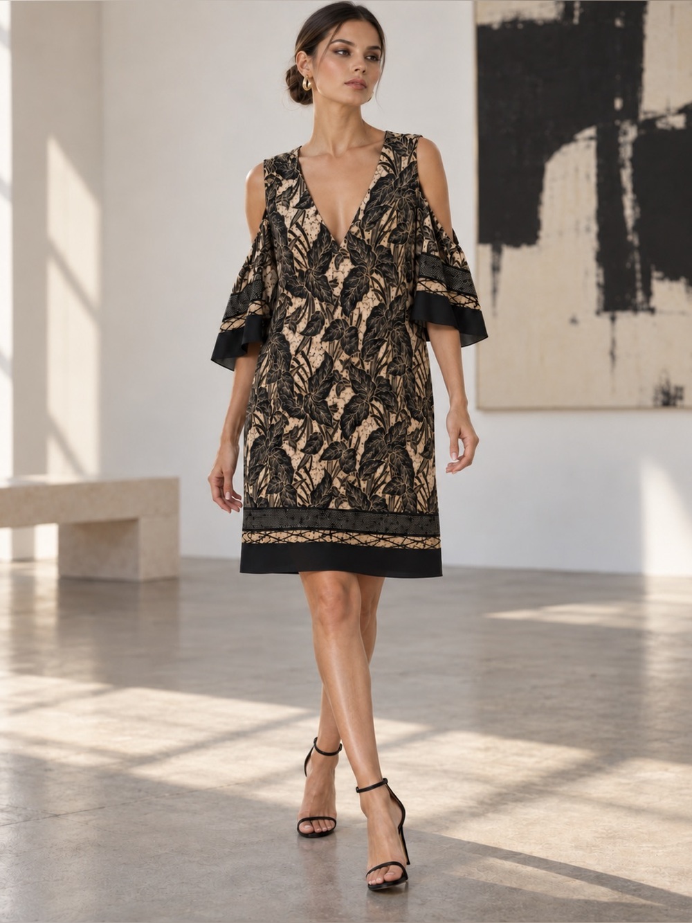 KOBI HALPERIN NATALIE COLD SHOULDER SILK SLIP ON DRESS SZ M